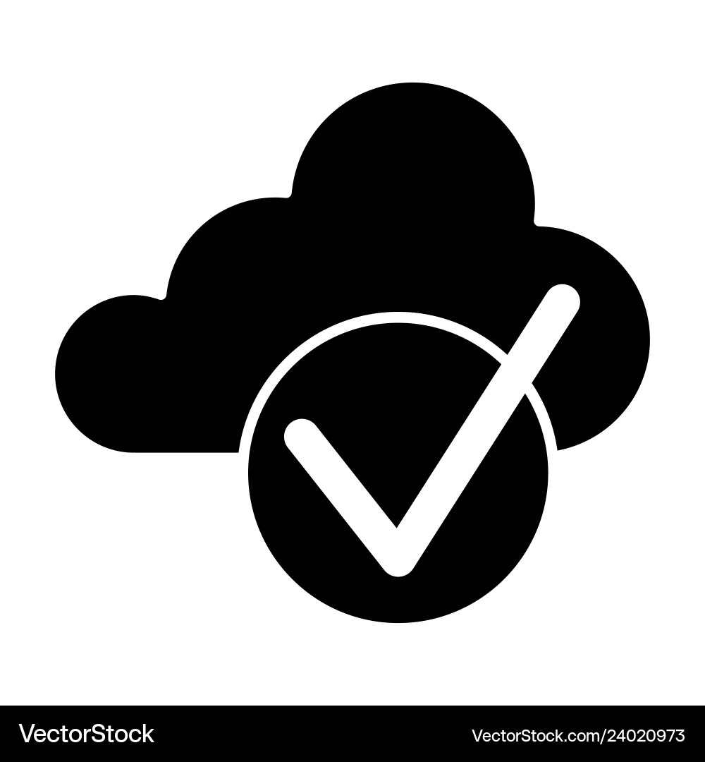 Cloud with check solid icon and tick Cloud with check solid icon and tick vector image
