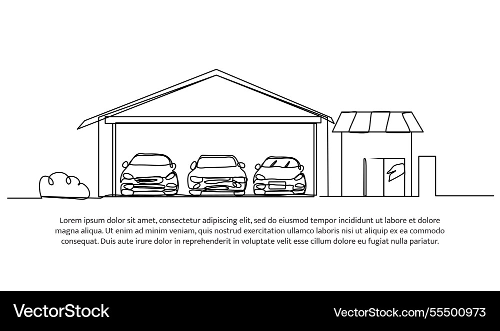 Continuous one line design of a garage with three Continuous one line design of a garage with three vector image