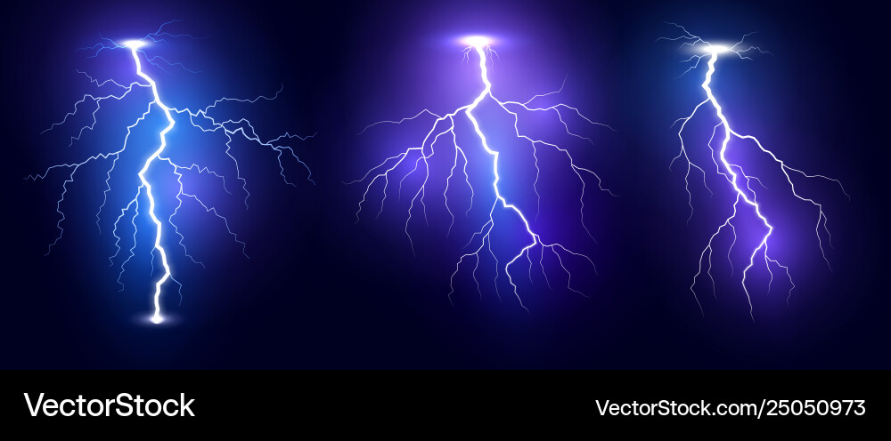 Lightning thunder storm realistic lightnings set Vector Image