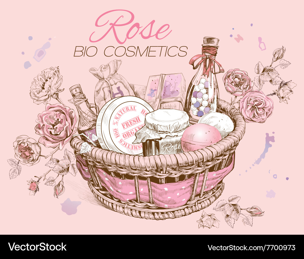 Rose Cosmetic Basket Vector Image