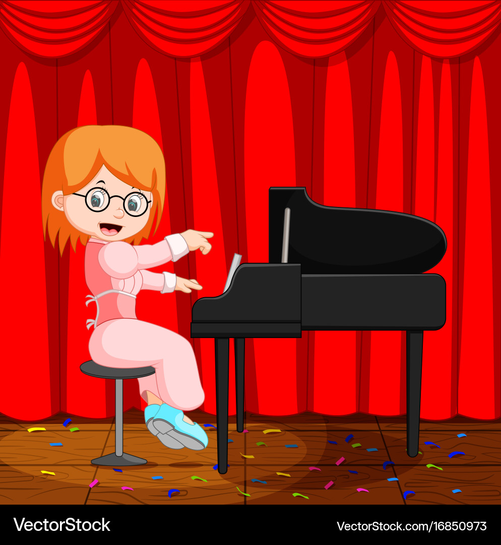 Süße kleine Mädchen Cartoon spielen Klavier vektorbild