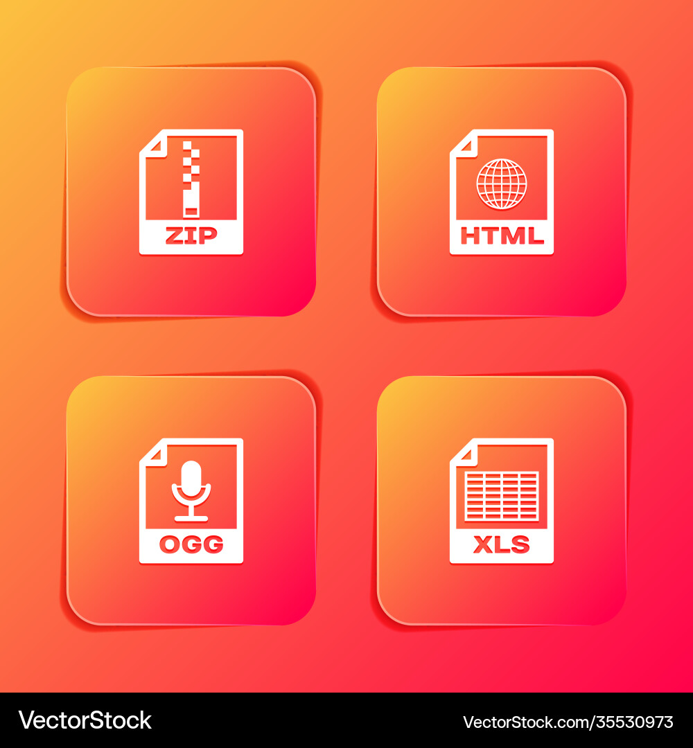 Set zip file document html ogg and xls icon Set zip file document html ogg and xls icon vector image