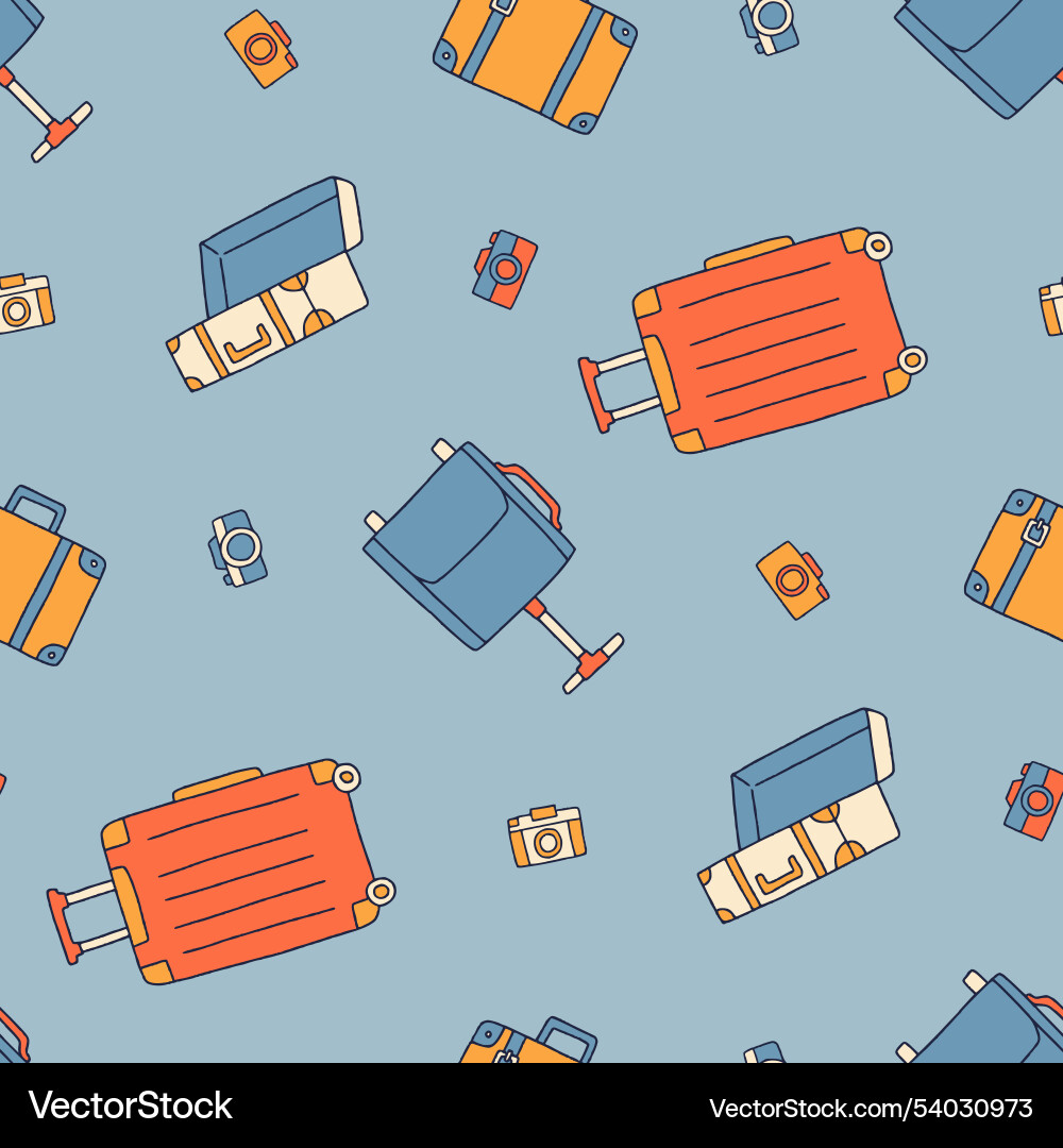 Suitcase bag camera seamless pattern for print vector image