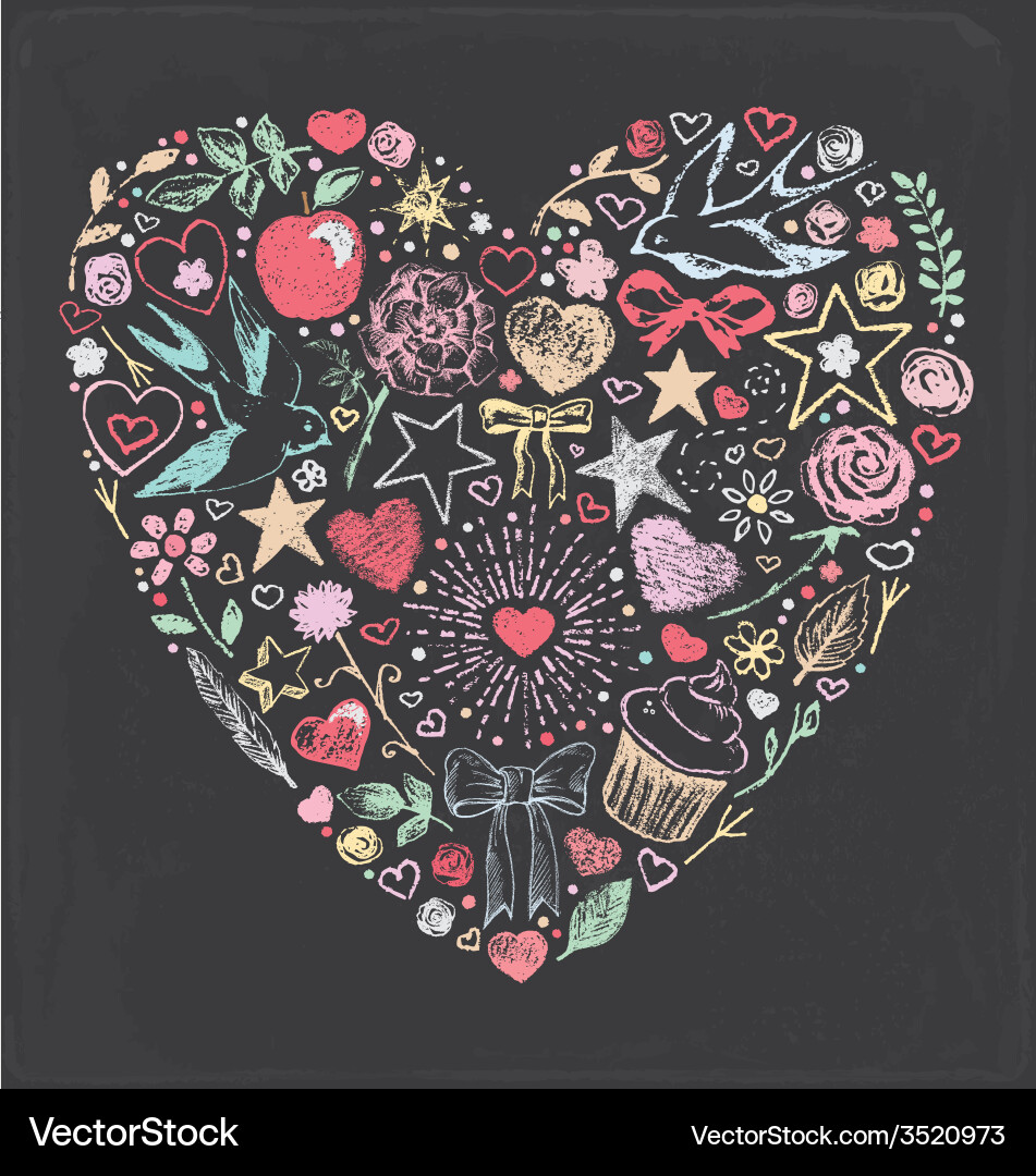 Vintage Valentine Chalk Set Vector Image