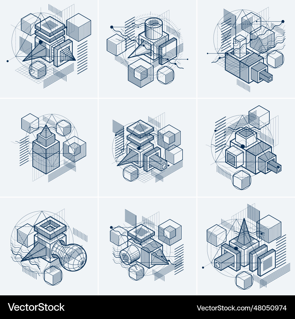 Abstract designs with 3d linear mesh shapes Abstract designs with 3d linear mesh shapes vector image