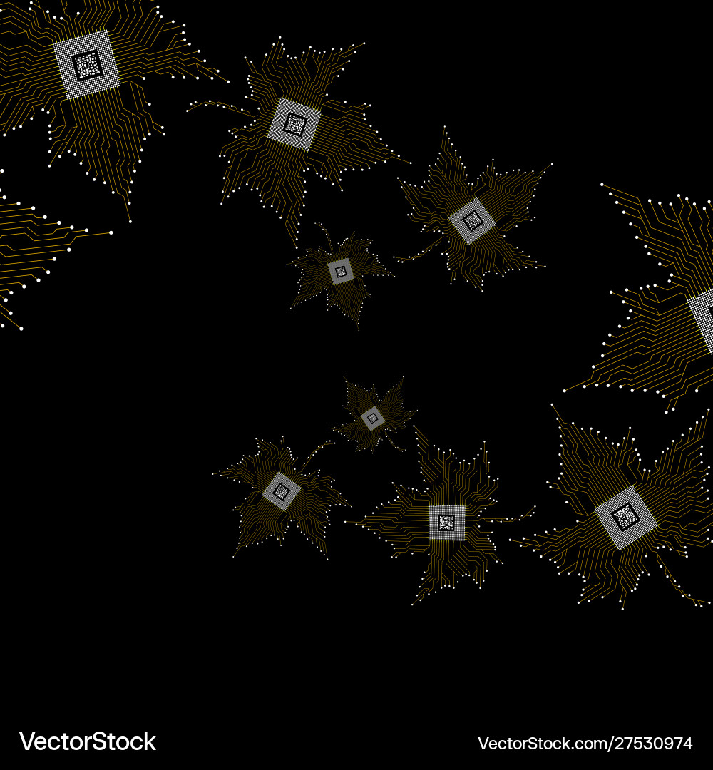 Abstract neon maple leaves with microprocessor Vector Image