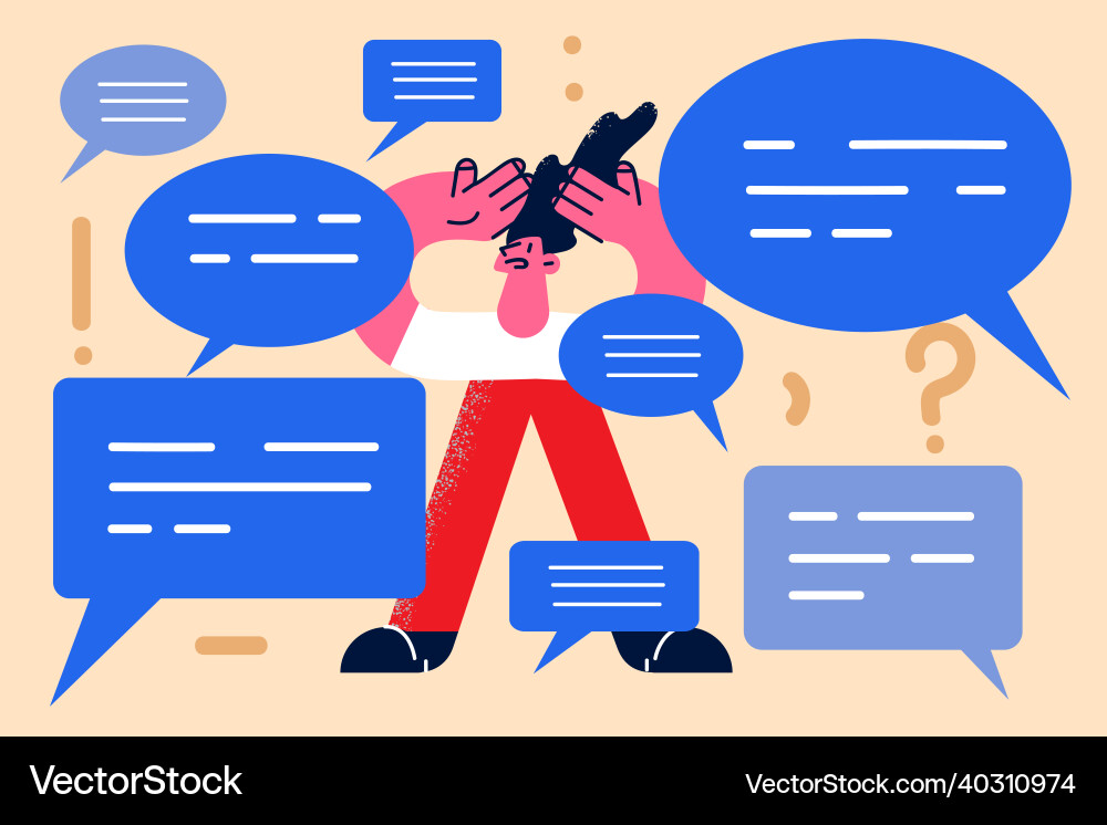 Anxious man distressed with notifications Vector Image
