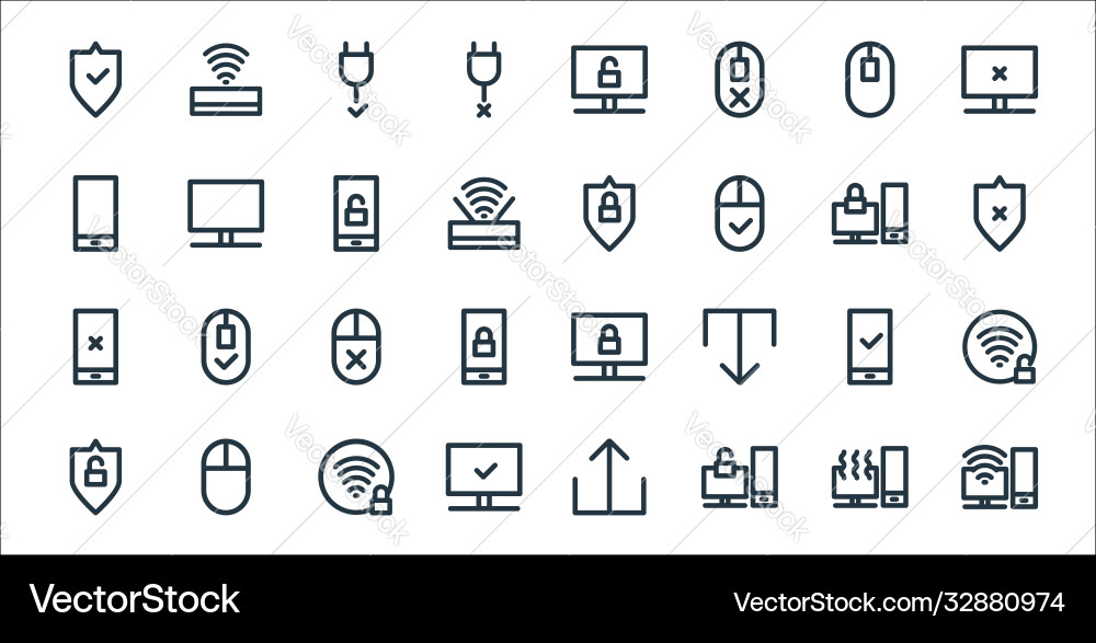 Computer hardware line icons linear set quality Computer hardware line icons linear set quality vector image