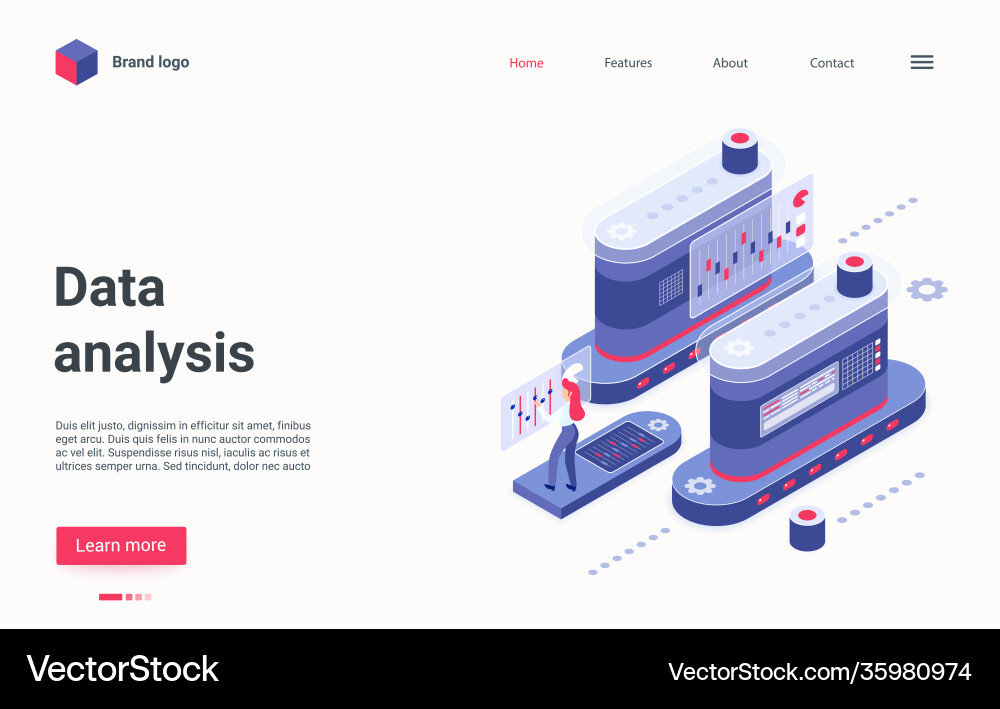 Data analysis concept isometric landing page Vector Image
