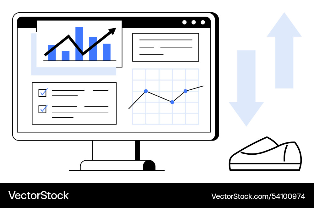 Computer Dashboard Vector Data analytics dashboard on computer screen with Vector Image