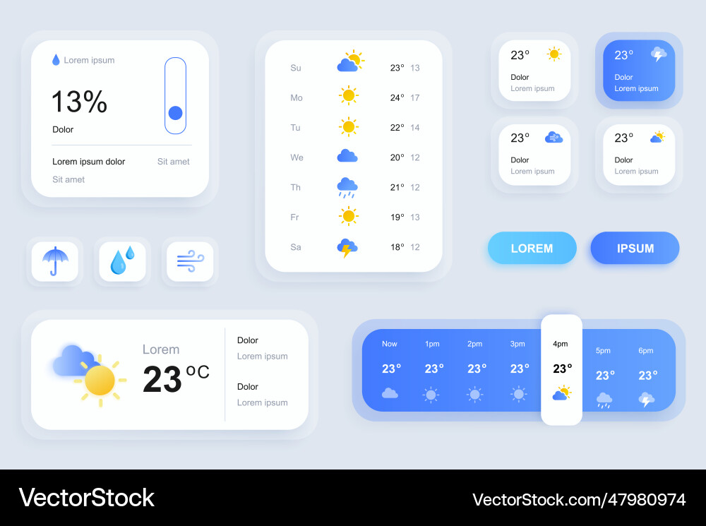 Gui elements for weather forecast mobile app Gui elements for weather forecast mobile app vector image
