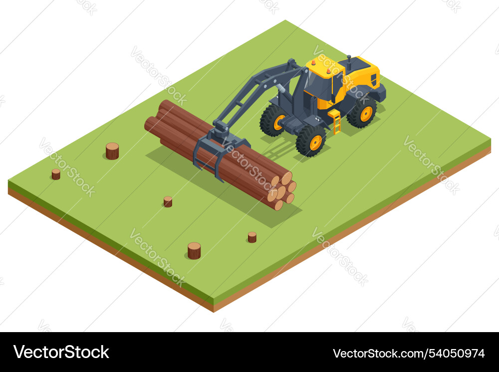 Isometric log loader loading equipment vector image