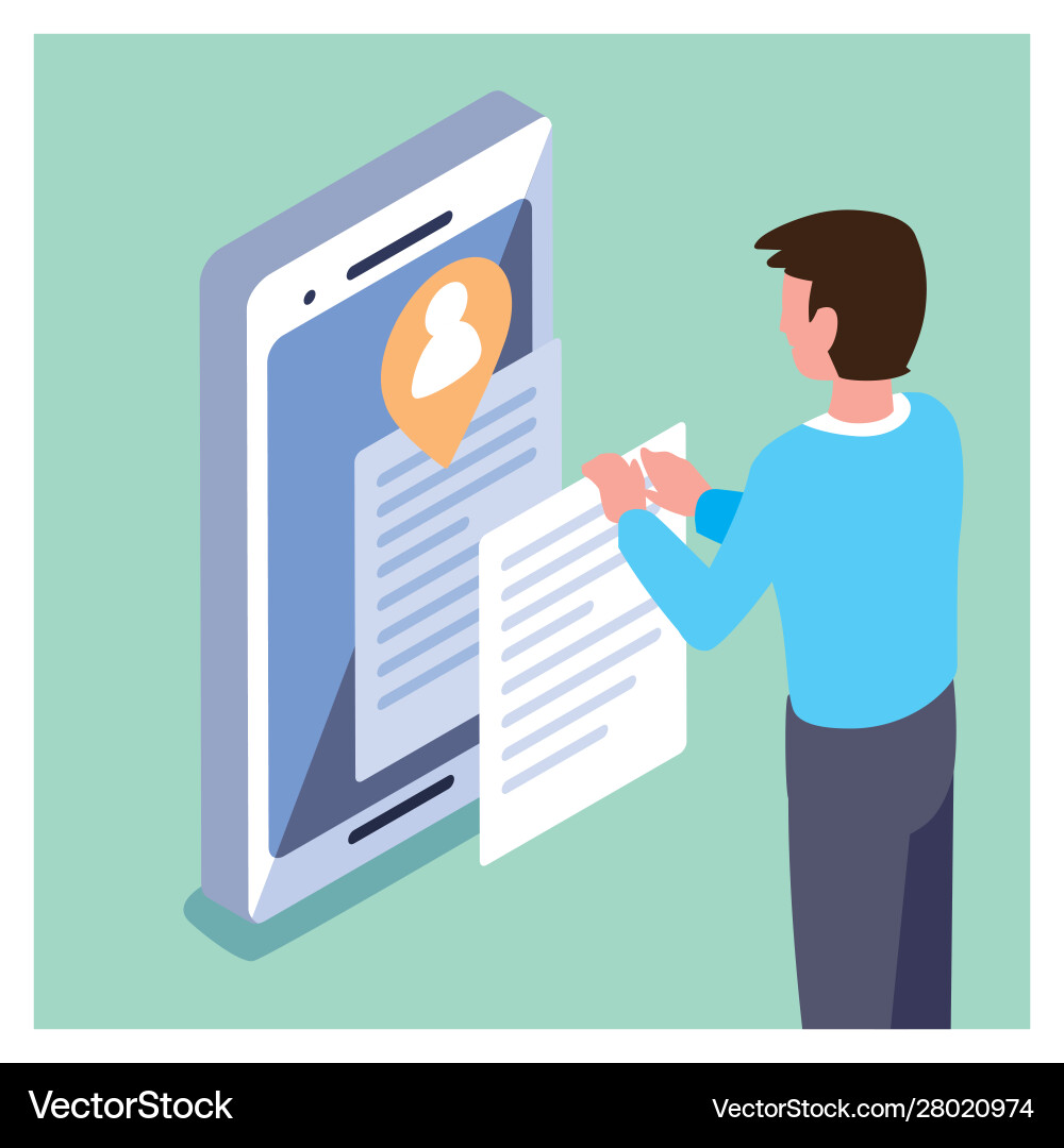 Man with smartphone screen and mobile applications vector image
