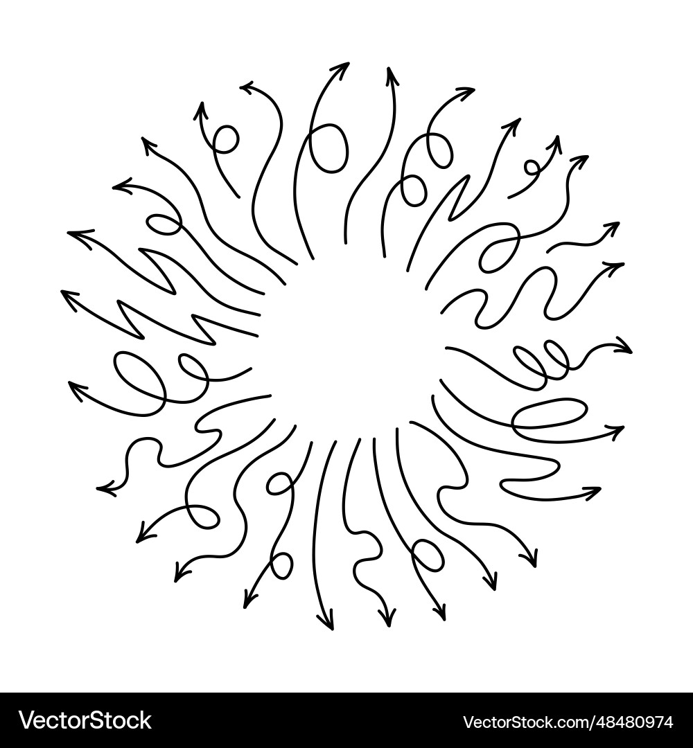 Round frame with line arrows pointing outward Vector Image