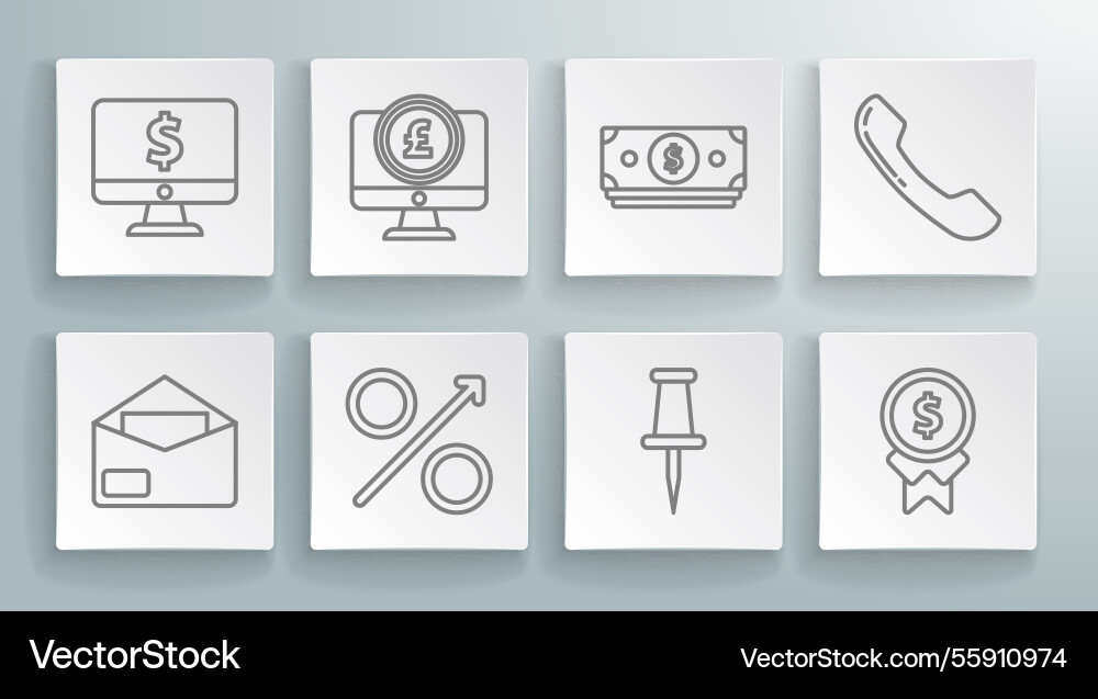 Set line envelope computer monitor with pound Vector Image