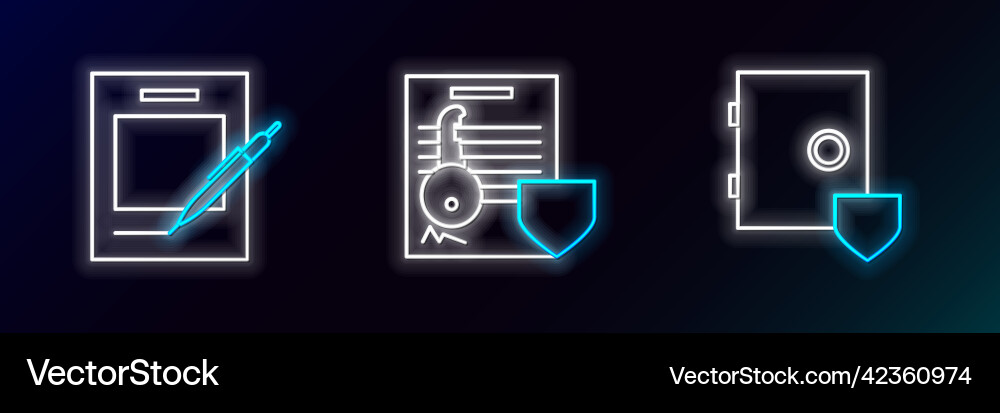 Set line safe with shield blank notebook and pen Set line safe with shield blank notebook and pen vector image