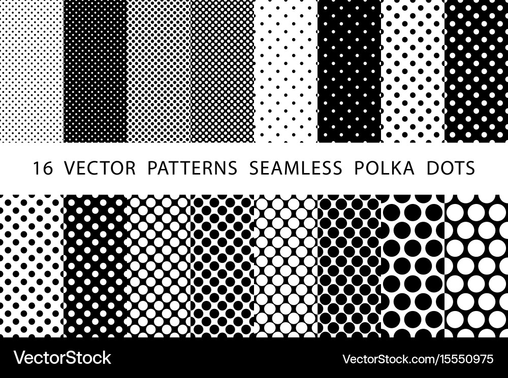 16 patterns seamless polka dots set black Vector Image