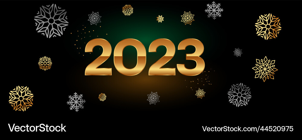 2023 golden text new year banner with snowflake Vector Image
