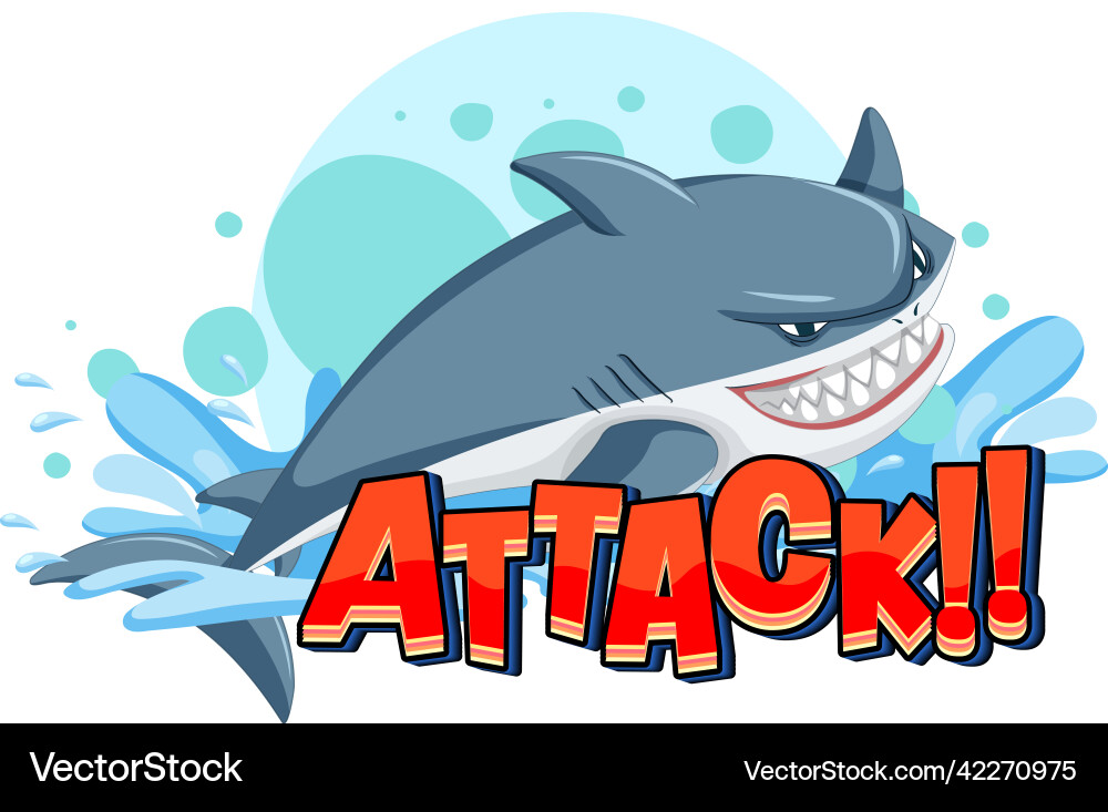 A marine logo with big blue shark and attack text Vector Image