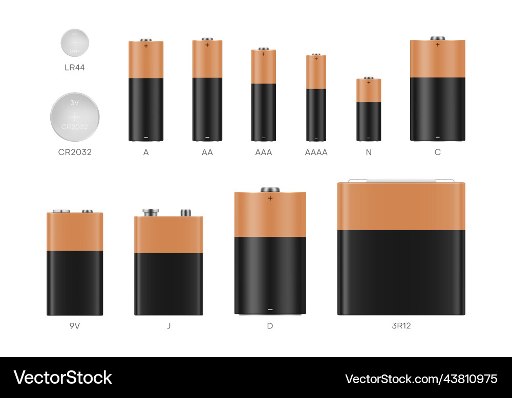 Alkaline batteries and accumulators set realistic Alkaline batteries and accumulators set realistic vector image