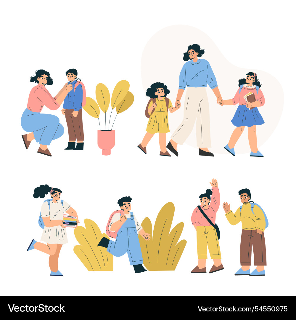 Boy and girl schoolkids character prepare Boy and girl schoolkids character prepare vector image