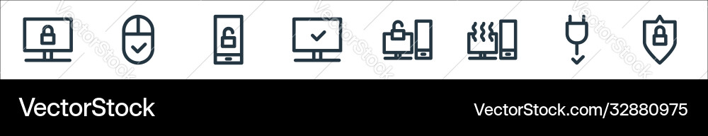 Computer hardware line icons linear set quality Vector Image