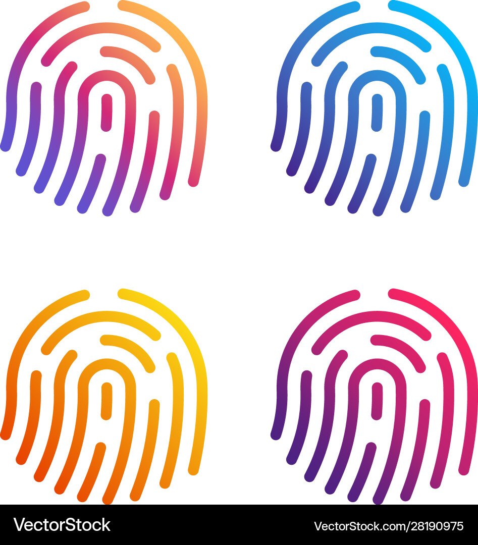 Fingerprint icon sign shape button set gradient Fingerprint icon sign shape button set gradient vector image