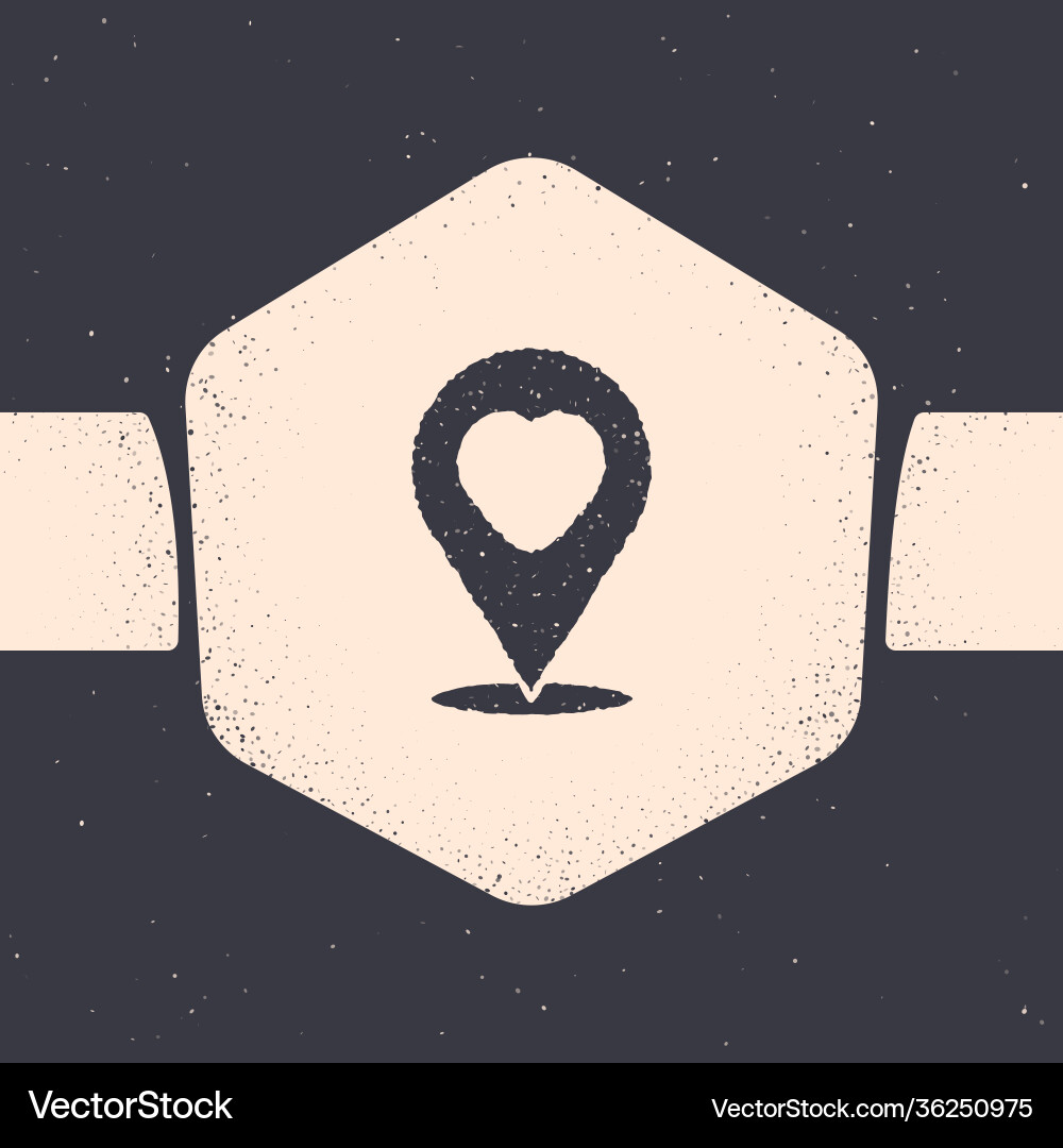 Grunge map pointer with heart icon isolated Grunge map pointer with heart icon isolated vector image