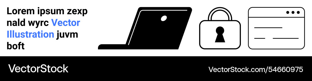 Laptop padlock and web browser displaying text vector image
