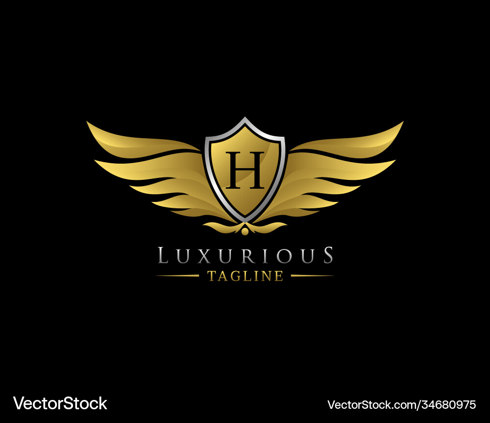 Luxury wings logo with h letter elegant gold Luxury wings logo with h letter elegant gold vector image