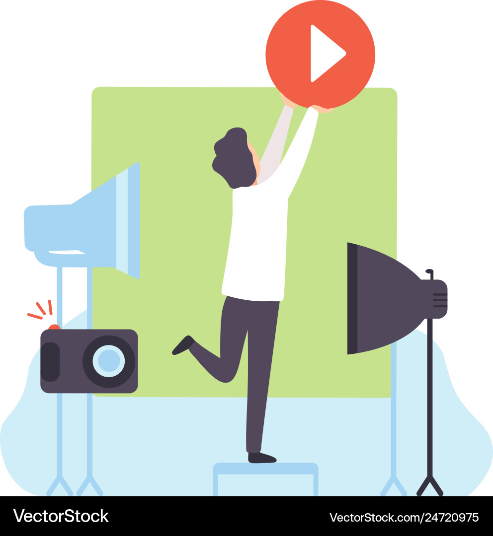 Man creating video content technology process Man creating video content technology process vector image