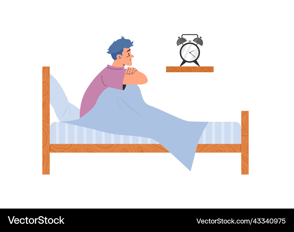 Man suffers from insomnia and can not sleep flat Man suffers from insomnia and can not sleep flat vector image
