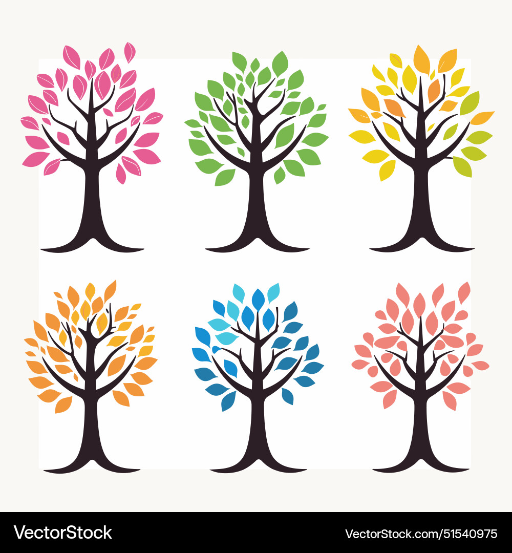 Nine stylized trees arranged three rows Nine stylized trees arranged three rows Vector Image
