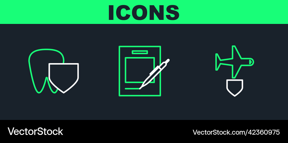 Set line plane with shield tooth and blank Set line plane with shield tooth and blank vector image