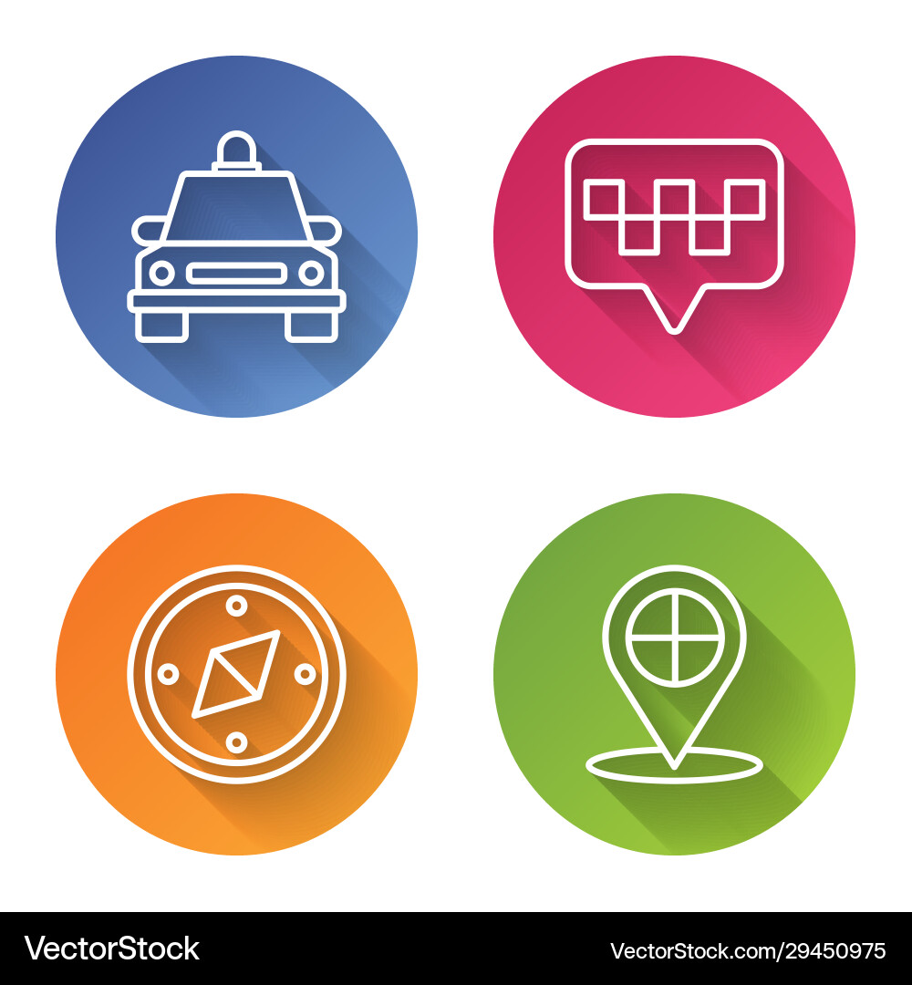 Set line taxi car map pointer with compass Set line taxi car map pointer with compass Vector Image