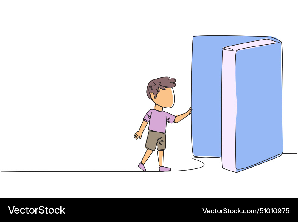 Single continuous line drawing boy opened Single continuous line drawing boy opened vector image