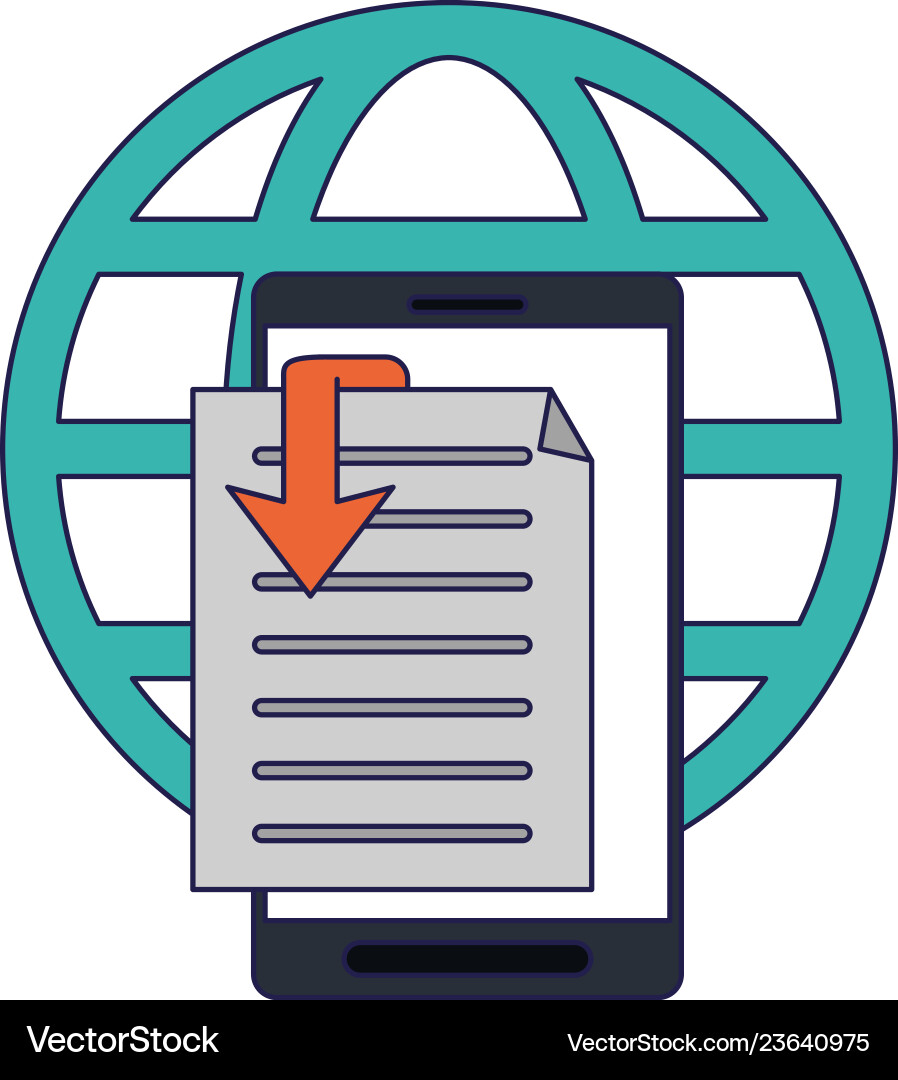 Smartphone with digital document and global sphere Smartphone with digital document and global sphere vector image