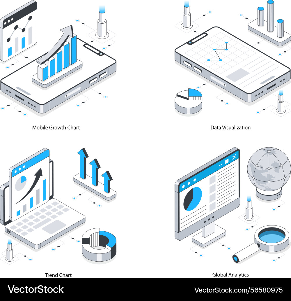 Web analytics isometric set 17 Vector Image