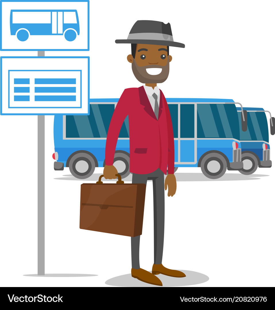 A man waiting on bus stop with timetable A man waiting on bus stop with timetable vector image