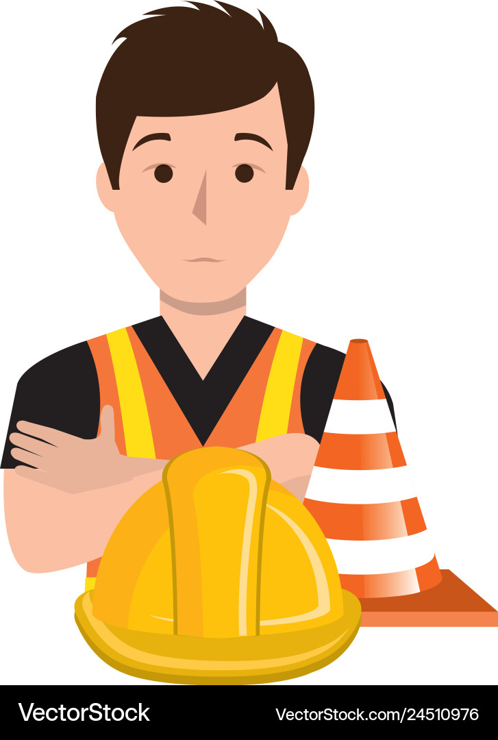 Builder with cone and helmet character Builder with cone and helmet character vector image