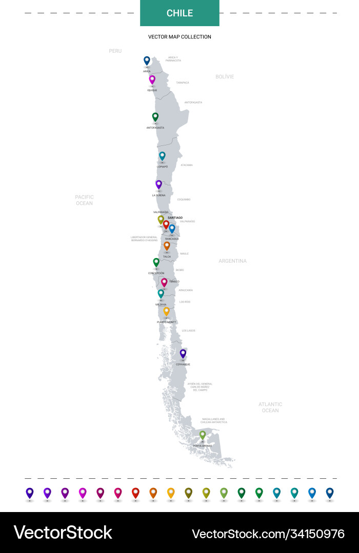 Chile Map with Location Highlights vector image
