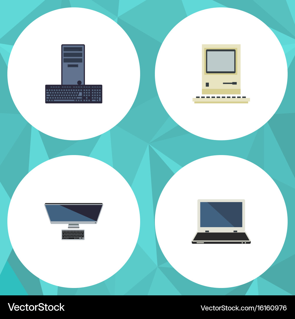 Flat icon laptop set of computing processor pc Vector Image