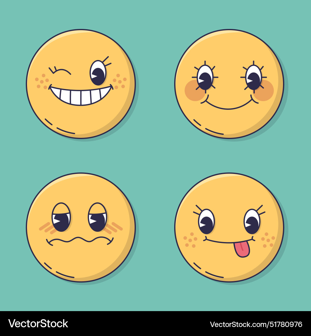 Four smiley faces with different expressions vector image