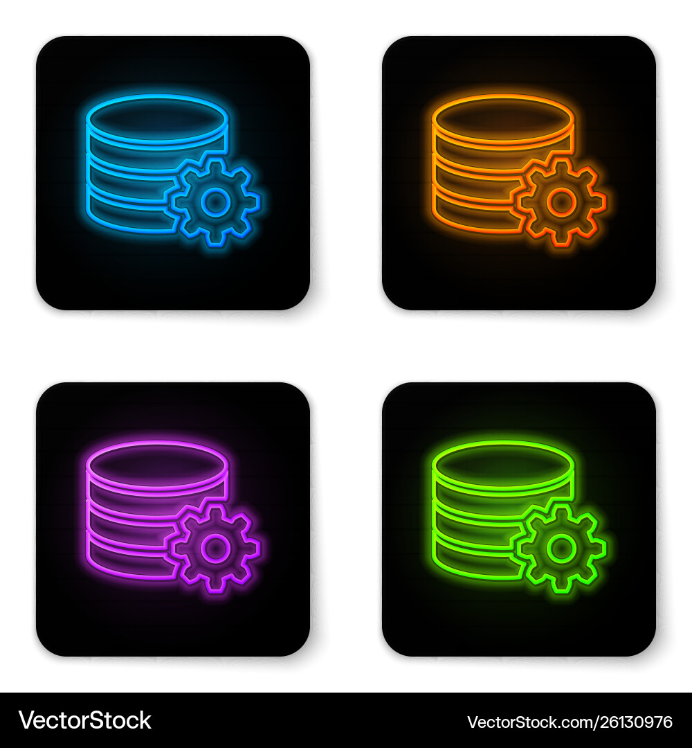 Glowing neon setting database server icon Glowing neon setting database server icon Vector Image