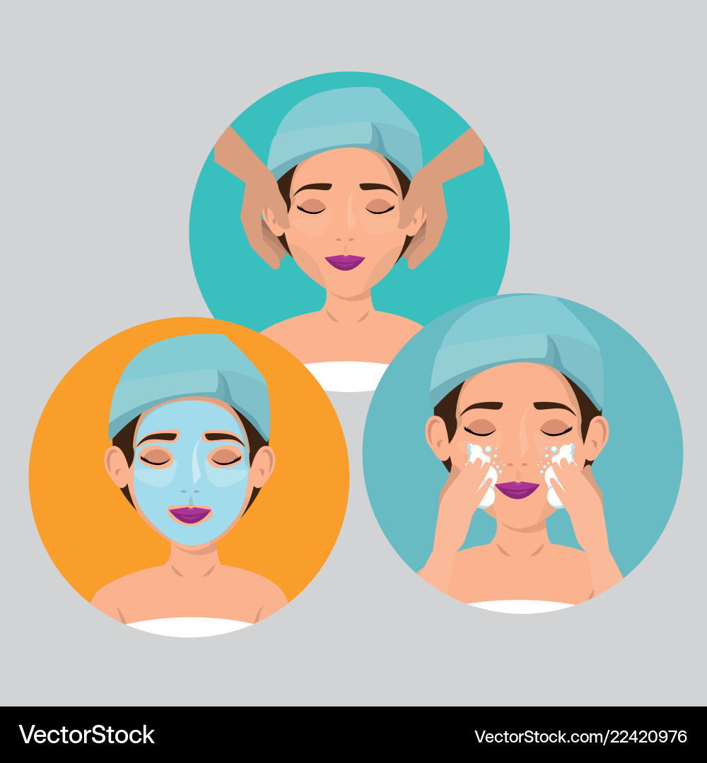 Group of beautiful women in treatment facial Group of beautiful women in treatment facial vector image