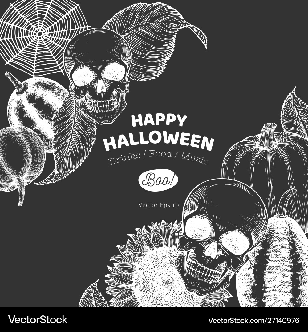 Halloween banner template hand drawn on chalk Halloween banner template hand drawn on chalk vector image