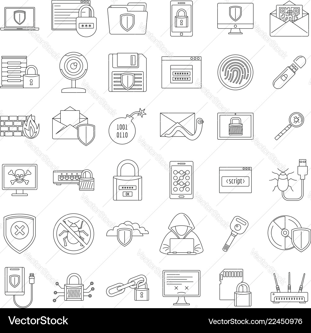 Internet security icon set outline style Internet security icon set outline style vector image