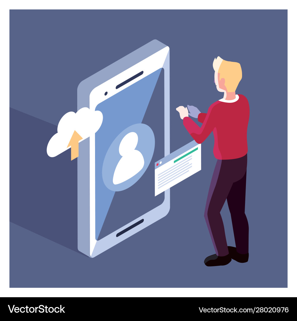 Man with smartphone screen and mobile applications Vector Image