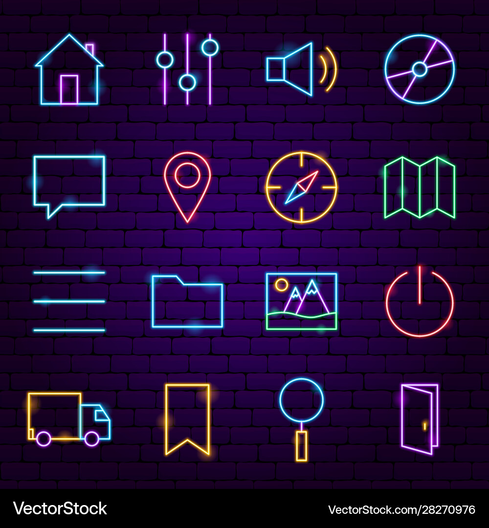 Neon UI Icons - Modern Style Royalty Free Vector Image