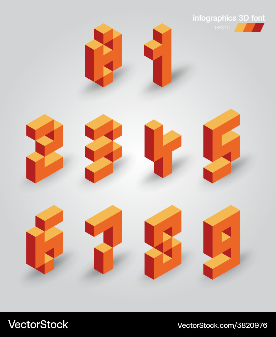 Pixelated 3D Number Set Vector Image